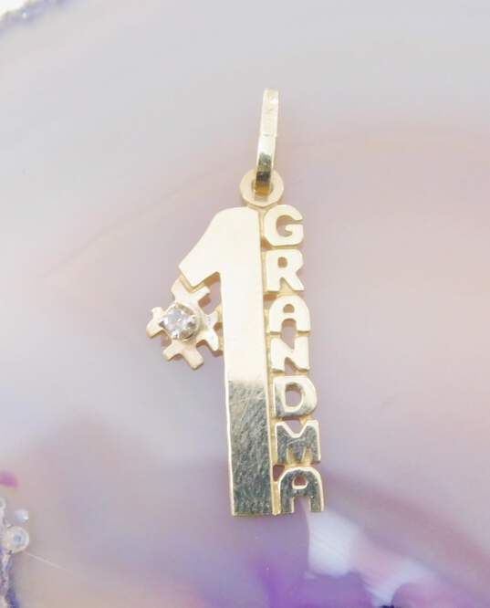 14K Gold Spinel Accent Number 1 Grandma Etched Heart & Mom Pendants Variety 1.6g image number 3