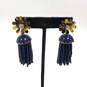 Designer J. Crew Gold-Tone Blue Flower Beads Tassels Drop Earrings image number 1