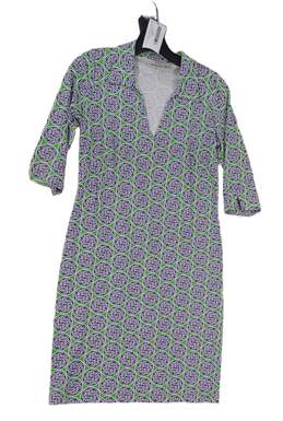 Womens Blue Green Textile V Neck 3/4 Sleeve Shift Dress Size Small