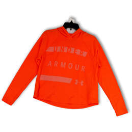 Womens Orange Long Sleeve Stretch Regular Fit Pullover Hoodie Size Medium