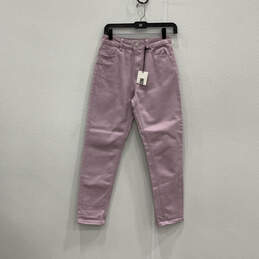 NWT Womens Pink Denim Medium Wash High Rise Ankle Mom Jeans Size 0