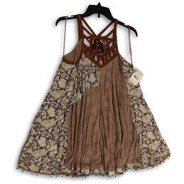 NWT Womens Brown White Floral Spaghetti Strap Sleeveless Mini Dress Size XS