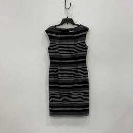 Womens Black Gray Striped Sleeveless Round Neck Back Zip Sheath Dress Sz 8 alternative image