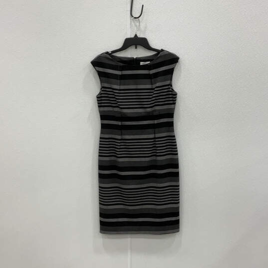 Womens Black Gray Striped Sleeveless Round Neck Back Zip Sheath Dress Sz 8 image number 2