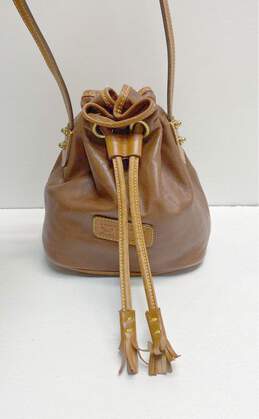Dooney & Bourke Brown Leather Drawstring Pouch Crossbody Bag