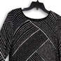 Womens Black White Herringbone Bell Sleeve Round Neck Shift Dress Size PM image number 3