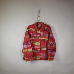 Womens Cotton Patchwork Long Sleeve Button Front Jacket Size Small