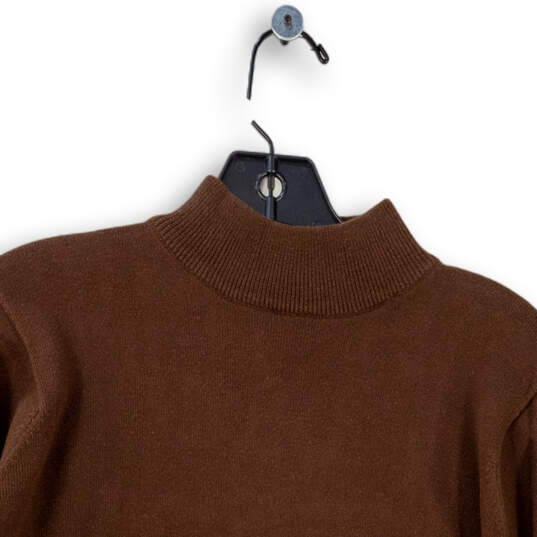 Womens Brown Long Sleeve Mock Neck Knitted Pullover Sweater Size Small image number 4