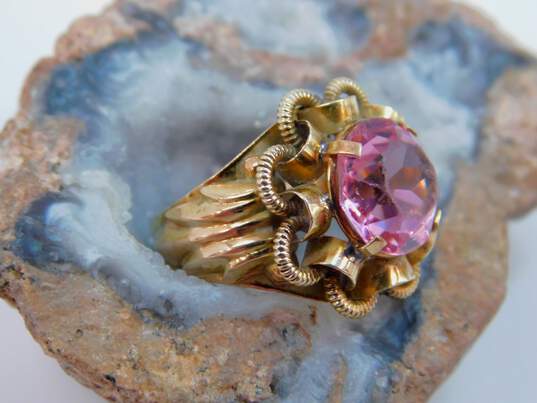 Vintage 14K Yellow Gold Pink CZ Solitaire Ring 3.8g image number 3