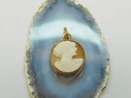 Antique 18K Yellow Gold Dual Sided Carved Shell Cameo Pendant 2.8g