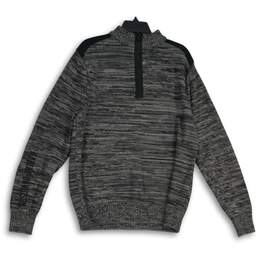 Mens Gray Black Heather Long Sleeve Mock Neck Quarter Zip Sweater Size L