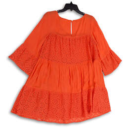 NWT Womens Orange Bell Sleeve Round Neck Key Hole Back Mini Dress Size S alternative image