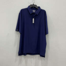 NWT Mens Blue Short Sleeve Self Collar 1/4 Button Dodge Polo Shirt Size XXL