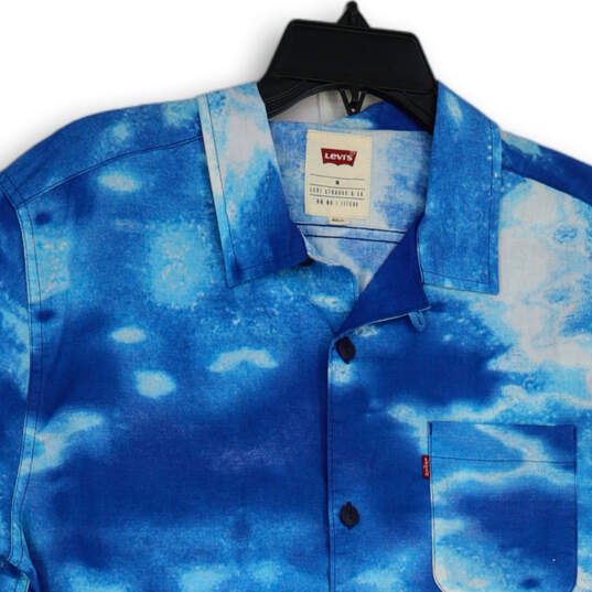 NWT Mens Blue Tie Dye Spread Collar Short Sleeve Button-Up Shirt Size M image number 3