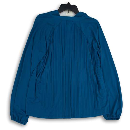 Cable & Gauge Womens Blue Pleated Tie Neck Long Sleeve Blouse Top Size XL image number 2