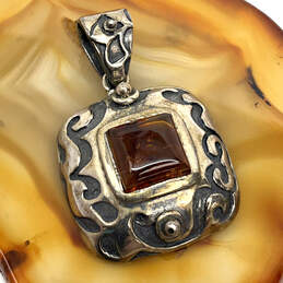 Designer Silpada 925 Sterling Silver Orange Gemstone Amber Chain Pendant
