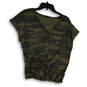 Womens Green Gray Camouflage V-Neck Sleeveless Front Knot Blouse Top Size S image number 1