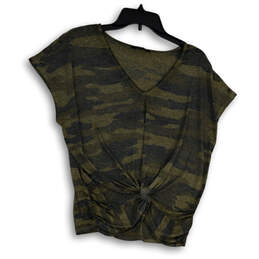Womens Green Gray Camouflage V-Neck Sleeveless Front Knot Blouse Top Size S