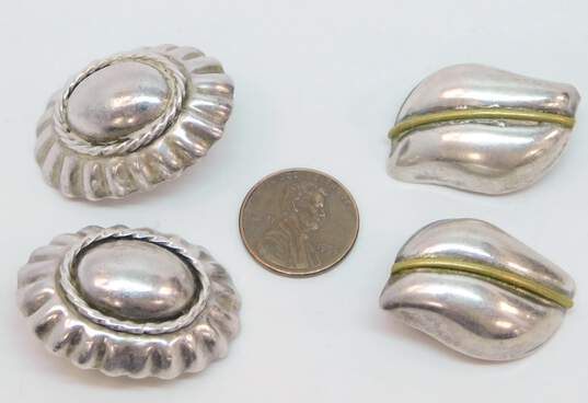 Vintage Taxco Sterling Silver & Brass Mexican Modernist Clip Earrings 37.4g image number 6