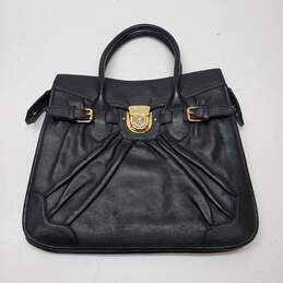 BCBGMAXAZRIA Black Pleated Leather Handbag
