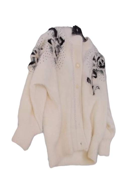 Womens Cream Floral Crew Neck Long Sleeve Cardigan Sweater Size Free image number 3