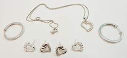 Romantic 925 CZ & Diamond Acct HEart Necklace Earrings & Pearl Bracelet 45.7g alternative image