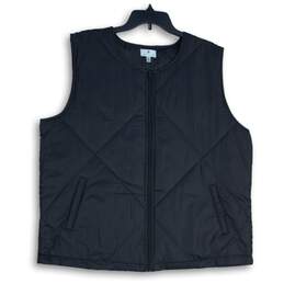 Socialite Mens Black Sleeveless Collarless Full-Zip Puffer Vest Size L/XL