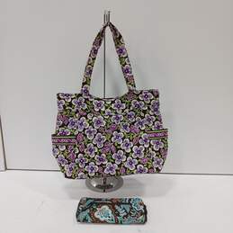 Vera Bradley Tote Bag & Zip Around Wallet 2pc Bundle