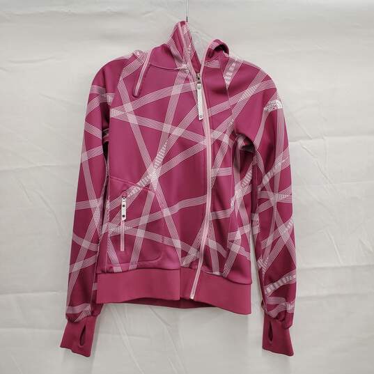 The North Face WM's Pink& Stripe Pattern Fleece Hoody Jacket Size M image number 1