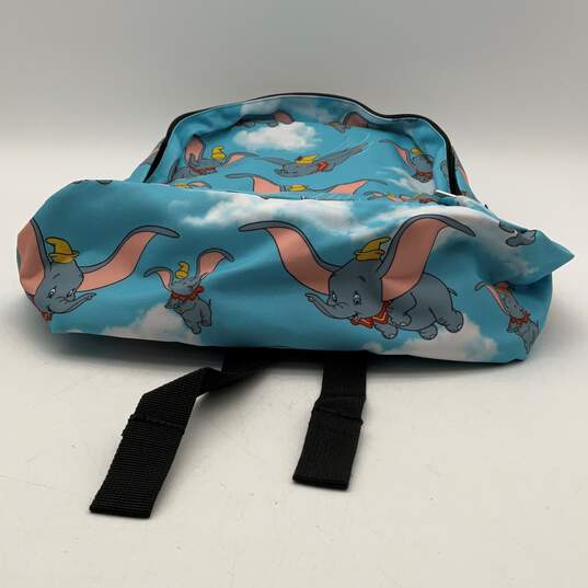 Womens Blue Flying Dumbo Printed Adjustable Strap Outer Pockets Backpack image number 3