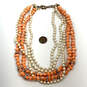 Designer J. Crew Orange Multi Strand Pearl Layered Beaded Necklace image number 3