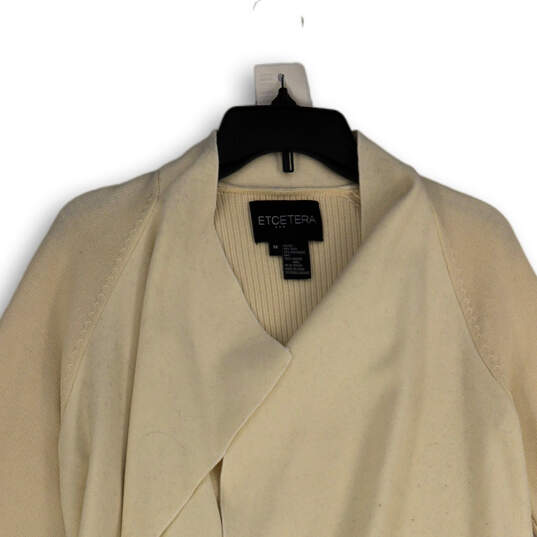 Womens Beige Long Sleeve Zipper Pocket Open Front Cardigan Sweater Size M image number 3