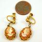 Vintage 14K Yellow Gold Carved Shell Cameo Dangle Screw Back Earrings 4.8g image number 7