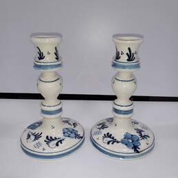 Hand Painted Delft Holland Candle Holders & Pitcher 3pc Lot alternative image