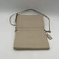 Womens Beige Leather Logo Charm Card Holder Zipper Crossbody Bag image number 3