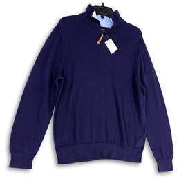 NWT Womens Blue Mock Neck Quarter-Zip Long Sleeve Pullover Sweater Size M