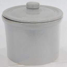 Vintage Stoneware Light Gray Blue Trim Snacks Jar Crock w/ Lid alternative image