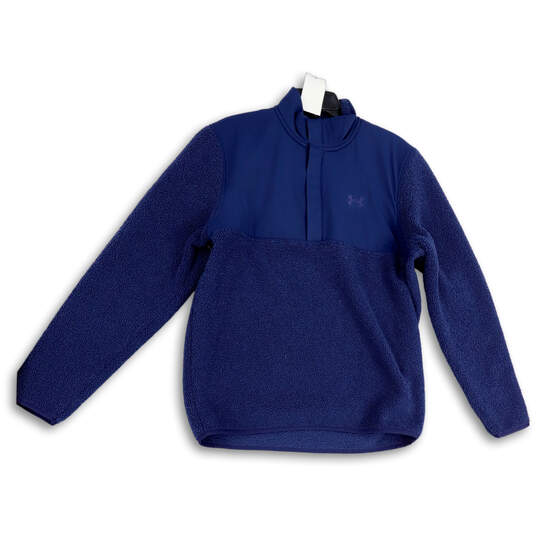 Mens Blue Fleece Mock Neck 1/4 Snap Long Sleeve Pullover Jacket Size Large image number 1