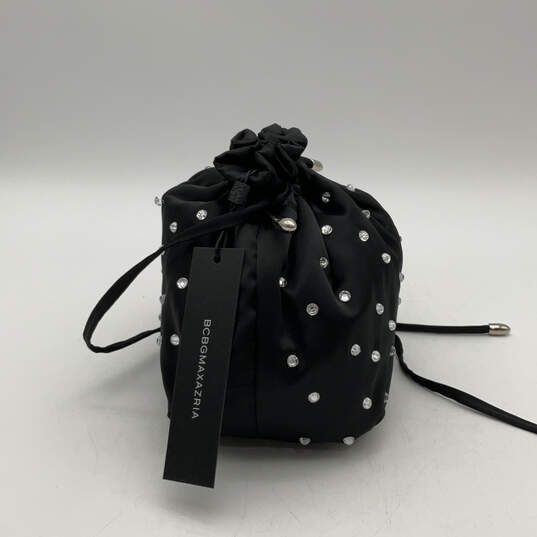 Womens Black Inner Pocket Chain Strap Drawstring Fashionable Bucket Bag image number 4