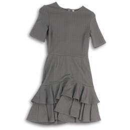 NWT Womens Gray Short Sleeve Ruffle Back Zip Mini Dress Size Medium