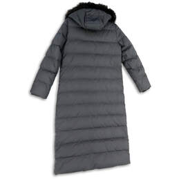 Womens Gray Fur Trim Long Sleeve Full-Zip Pockets Hooded Parka Coat Size S alternative image