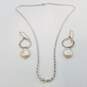 Sterling Silver Button Pearl Dangle Earrings 17in Rope Chain Necklace Bundle 2 Pcs 13.4g image number 1