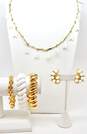 Vintage Napier & Fashion White & Gold Tone Clip-On Earrings Statement Necklace & Chain Bracelets 113.6g image number 1