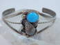Signed Jameson Lee Navajo 925 Turquoise Cabochon Feather Spiral & Granulated Rope Split Shank Cuff Bracelet 14.7g image number 1