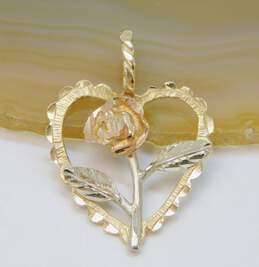 Michael Anthony 14K Tri Color Gold Carved Rose Heart Pendant 2.9g
