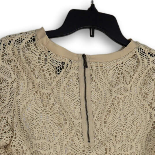 Womens Tan Crochet Short Sleeve Round Neck Back Zip Blouse Top Size S image number 4