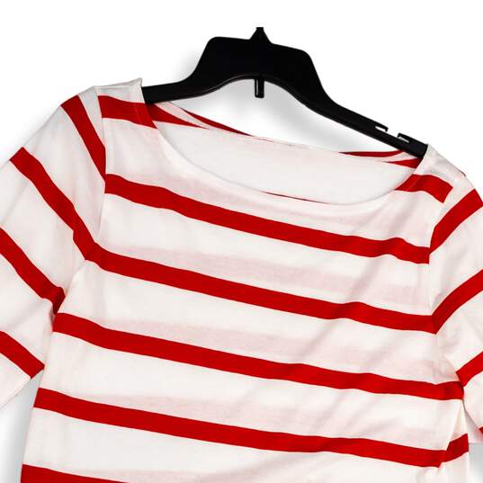 Womens Red White Striped Round Neck Long Sleeve Pullover T-Shirt Size M image number 3