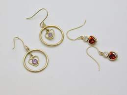 10K Gold Amethyst Heart Dangle Charm Circle & Cubic Zirconia & Garnet Drop Earrings Variety 1.4g