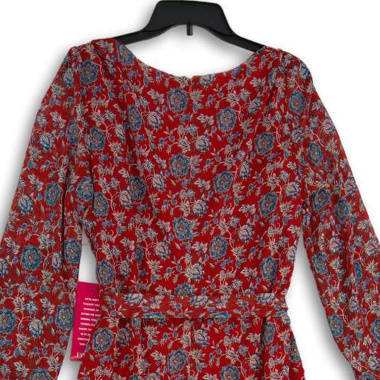 NWT Womens Red Floral Long Sleeve Back Zip Wrap Dress Size 14 image number 4