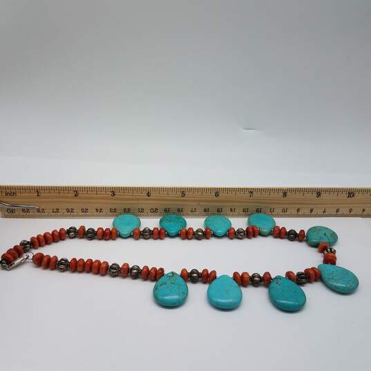 Silver Tone Turquoise Corn Link 17 1/4 Inch Necklace 77.9g image number 7